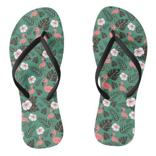 Flamingo naadloze patroonroze op groene achtergron teenslippers (Voetbed)