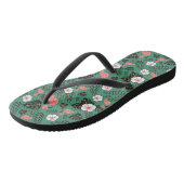 Flamingo naadloze patroonroze op groene achtergron teenslippers (Schuin)