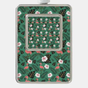 Flamingo naadloze patroonroze op groene achtergron verzilverd omlijst ornament