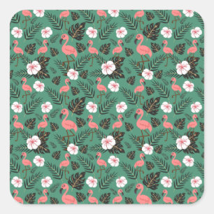 Flamingo naadloze patroonroze op groene achtergron vierkante sticker
