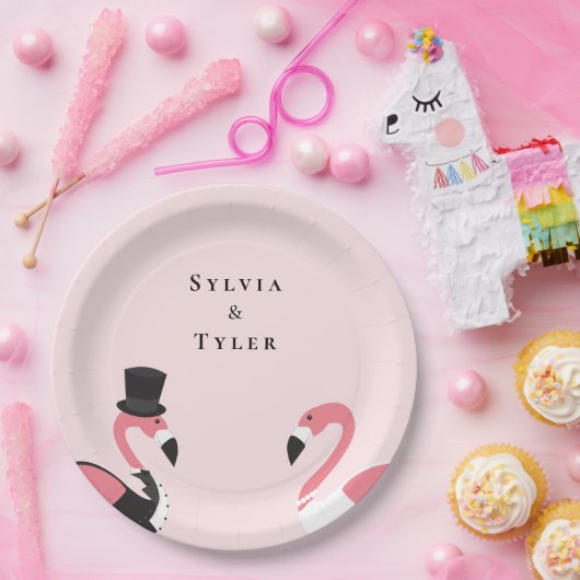 Flamingo Naam Bruiloft Papieren Bordje (Feest)