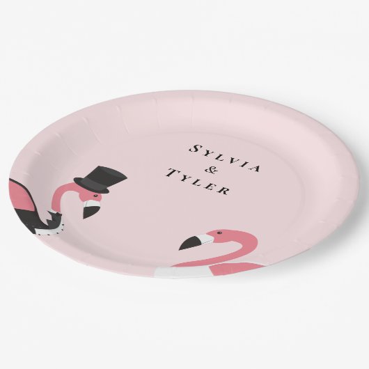 Flamingo Naam Bruiloft Papieren Bordje (Gekanteld)