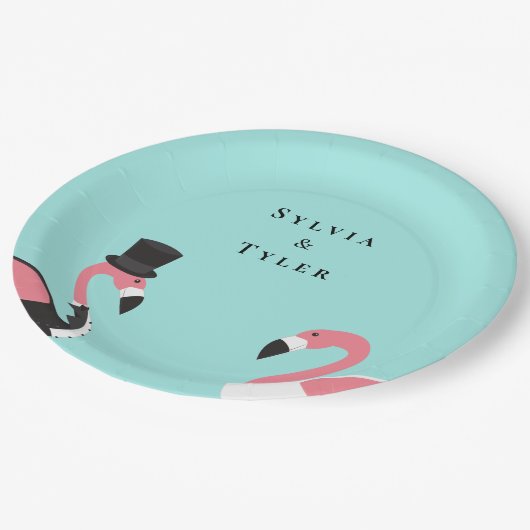 Flamingo Naam Bruiloft Papieren Bordje (Gekanteld)