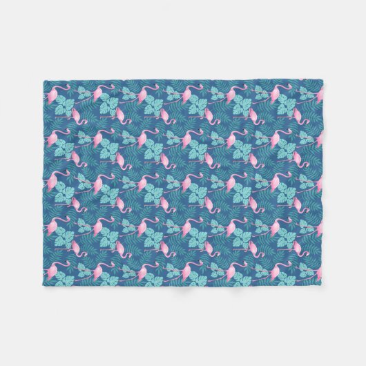  Flamingo Navy Blue Fleece Deken (Voorkant (Horizontaal))