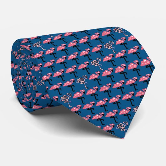 Flamingo Navy Stropdas (Opgerold)