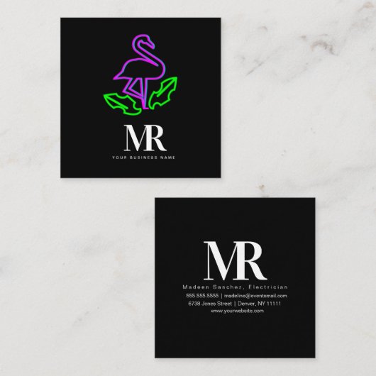 Flamingo Neon Lighting Business Branding Vierkante Visitekaartje (Voorkant / Achterkant)