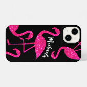 Flamingo neon roze glitter sparkles Personaliseren iPhone Hoesje (Achterkant horizontaal)