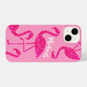 Flamingo neon roze sparkles Personaliseer jouw naa iPhone Hoesje (Achterkant horizontaal)