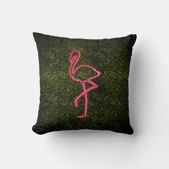 Flamingo Neon Sign Boxwood Kussen (Voorkant)