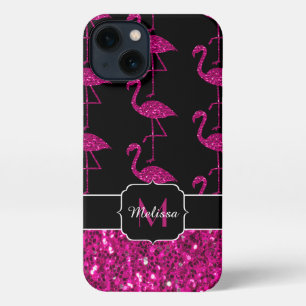 Flamingo nepspatroon zwart Monogram iPhone 13 Hoesje