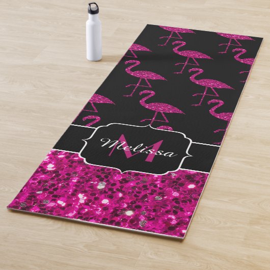 Flamingo nepspatroon zwart Monogram Yogamat (In situ)