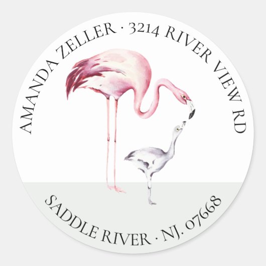 Flamingo Neutraal Baby shower retour adreslabel Ronde Sticker (Voorkant)