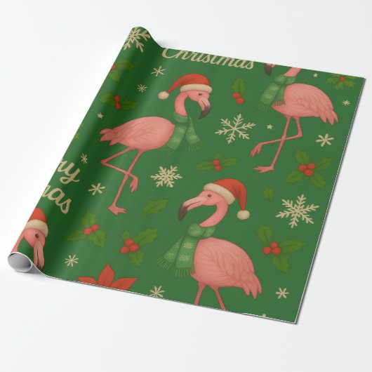 Flamingo Noel: Holly Jolly Greetings  Cadeaupapier (Uitgerold)