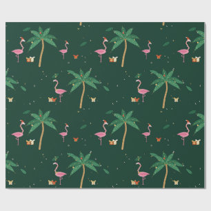 Flamingo Noël Kerst Inpakpapier Smaragd