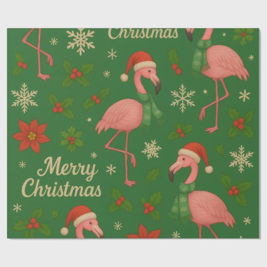Flamingo Noel: Kerstelijke Groeten Cadeaupapier (Vlak)