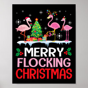 Flamingo Noel-Petten die dansen op sneeuwvlokken Poster