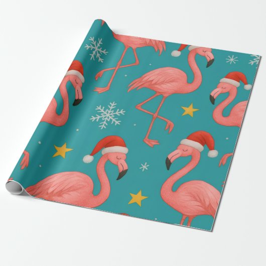 Flamingo Noel: Winterwensen Cadeaupapier (Uitgerold)