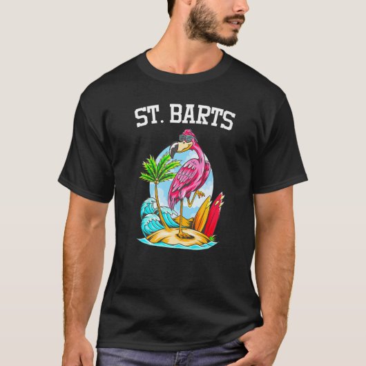 Flamingo Ocean Beach Wave Surfboard Saint Barthele T-shirt (Voorkant)