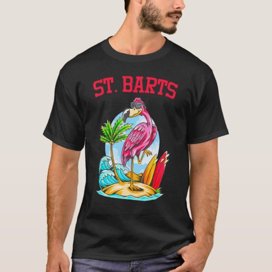 Flamingo Ocean Beach Wave Surfboard St Barts T-shirt (Voorkant)
