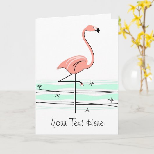 Flamingo Ocean front text greetcard Kaart (Gele Bloem)