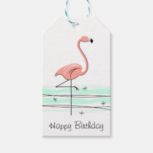 Flamingo Ocean Happy Birthday gift labels Cadeaulabel