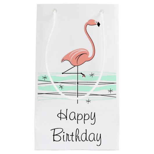 Flamingo Ocean Happy Birthday small Klein Cadeauzakje (Voorkant)