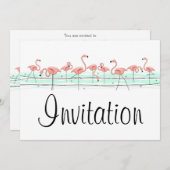 Flamingo Ocean Line-uitnodiging Kaart (Voorkant / Achterkant)