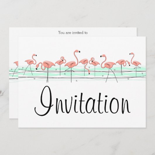 Flamingo Ocean Line-uitnodiging Kaart (Voorkant / Achterkant)