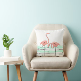 Flamingo Ocean Pair aqua back square Kussen