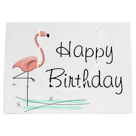 Flamingo Ocean Side Happy Birthday groot Large Cadeautasje (Voorkant)