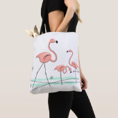 Flamingo Ocean Trio 2 coral check back Tote Bag (Dichtbij)
