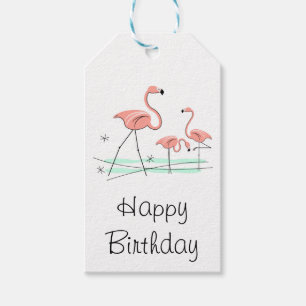 Flamingo Ocean Trio 2 Happy Birthday gift labels Cadeaulabel