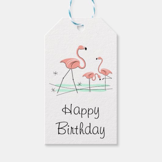 Flamingo Ocean Trio 2 Happy Birthday gift labels Cadeaulabel (Voorkant)