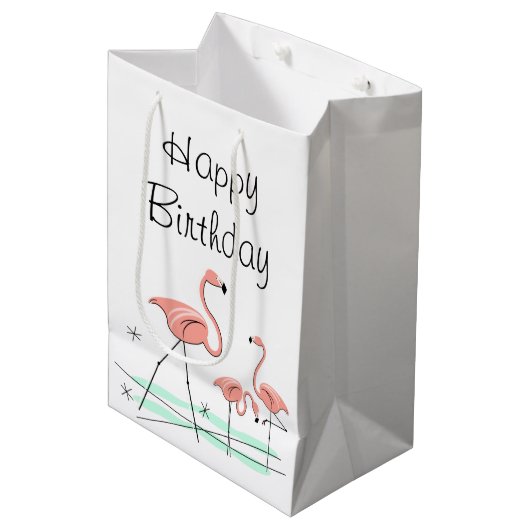 Flamingo Ocean Trio 2 Happy Birthday small Medium Cadeauzakje (Voorkant Gekanteld)