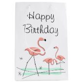 Flamingo Ocean Trio 2 Happy Birthday small Medium Cadeauzakje (Voorkant)