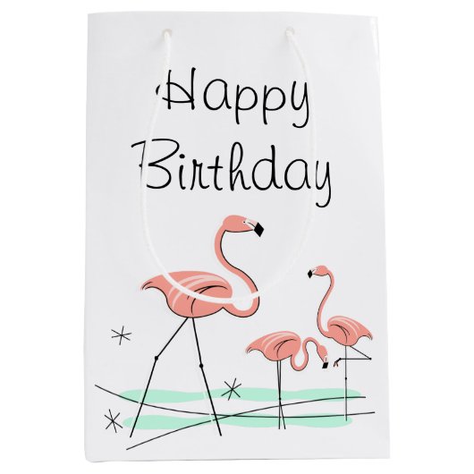 Flamingo Ocean Trio 2 Happy Birthday small Medium Cadeauzakje (Voorkant)