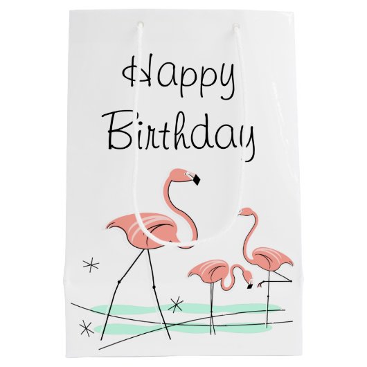 Flamingo Ocean Trio 2 Happy Birthday small Medium Cadeauzakje (Achterkant)