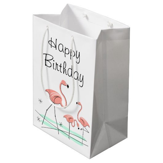 Flamingo Ocean Trio 2 Happy Birthday small Medium Cadeauzakje (Achterkant Gekanteld)
