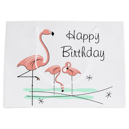 Flamingo Ocean Trio 4 Happy Birthday large Cadeautasje (Voorkant)