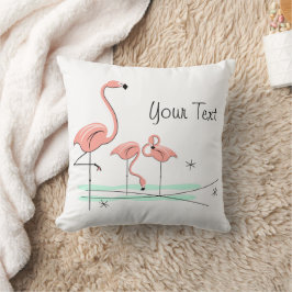Flamingo Ocean Trio 4 Text aqua check back square Kussen