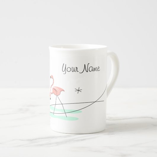 Flamingo Ocean Trio Name bone china mok (Voorkant rechts)