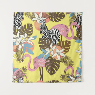 Flamingo Oerwoud: exotisch dierenpatroon. Wandkleed