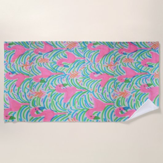 Flamingo Oerwoud Party Beach Towel Strandlaken (Voorkant)