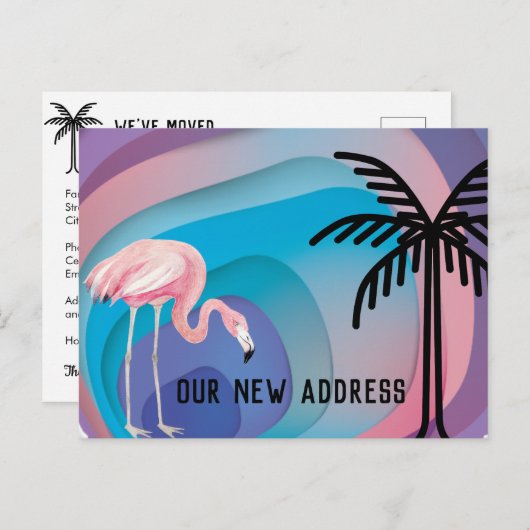 Flamingo op Abstract verloop vormt nieuw adres Aankondigingskaart (Voorkant / Achterkant)