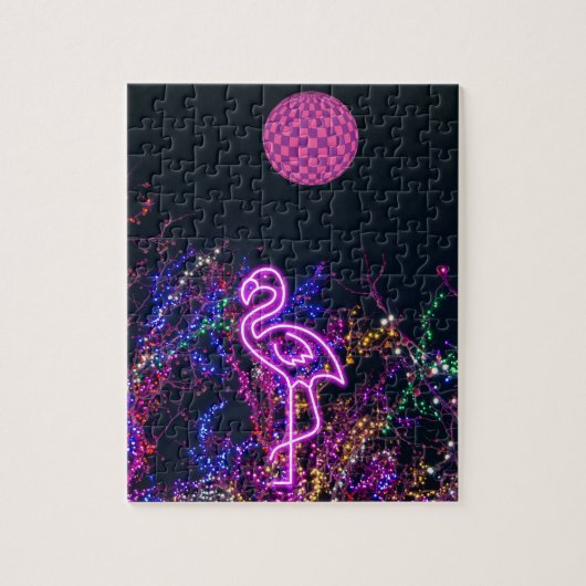 Flamingo op dansfeest. legpuzzel (Verticaal)