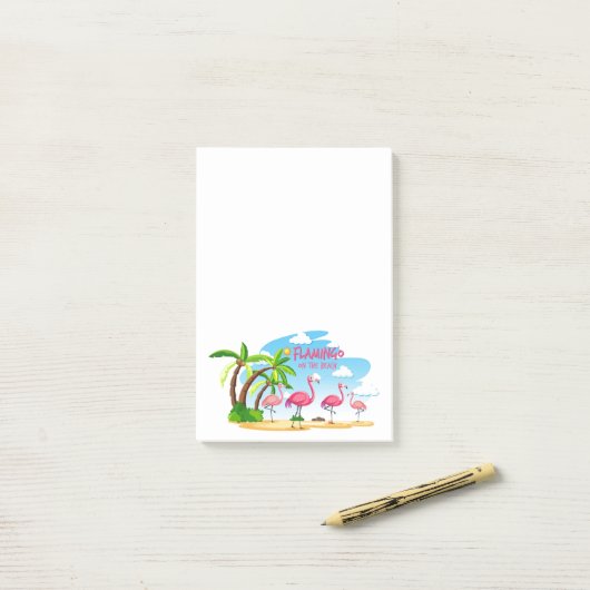 Flamingo op de strand post-it® notes (Op bureau)