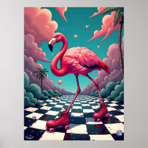 Flamingo op een droombaan: Retro Surreal Poster