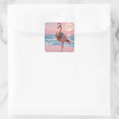 Flamingo op een roze strand vierkante sticker (Tas)