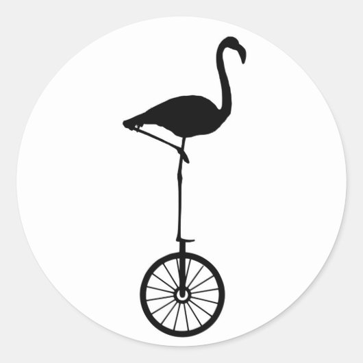 Flamingo op een wiel eigenzinnig silhouet ronde sticker (Voorkant)