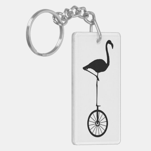 Flamingo op een wiel Quirky Silhouette Sleutelhanger (Voorkant Links)